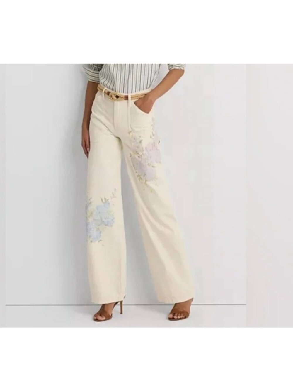 NEW Lauren Ralph Floral High-Rise Wide-Leg Jean Cottagecore Soft Girl Womens 2